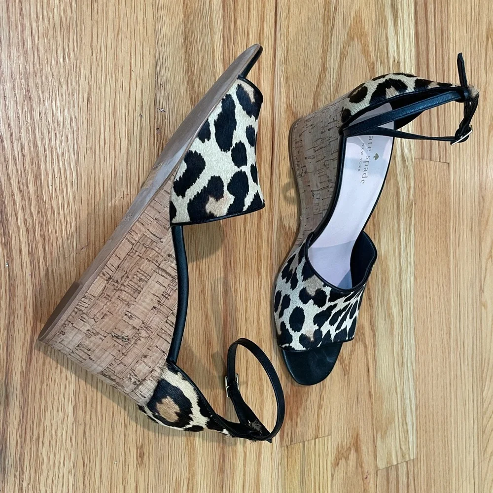 Kate‎ Spade Womens Lonnie Leopard Print Wedge Sandals Size 9 Mob Wife Old Money